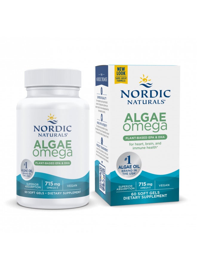 Nordic Naturals Algae Omega - 60 Soft Gels - 715 mg Omega-3 - Certified Vegan Algae Oil - Plant-Based EPA & DHA - Heart, Eye, Immune & Brain Health - Non-GMO - 30 Servings