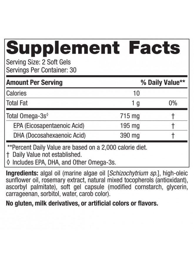 Nordic Naturals Algae Omega - 60 Soft Gels - 715 mg Omega-3 - Certified Vegan Algae Oil - Plant-Based EPA & DHA - Heart, Eye, Immune & Brain Health - Non-GMO - 30 Servings