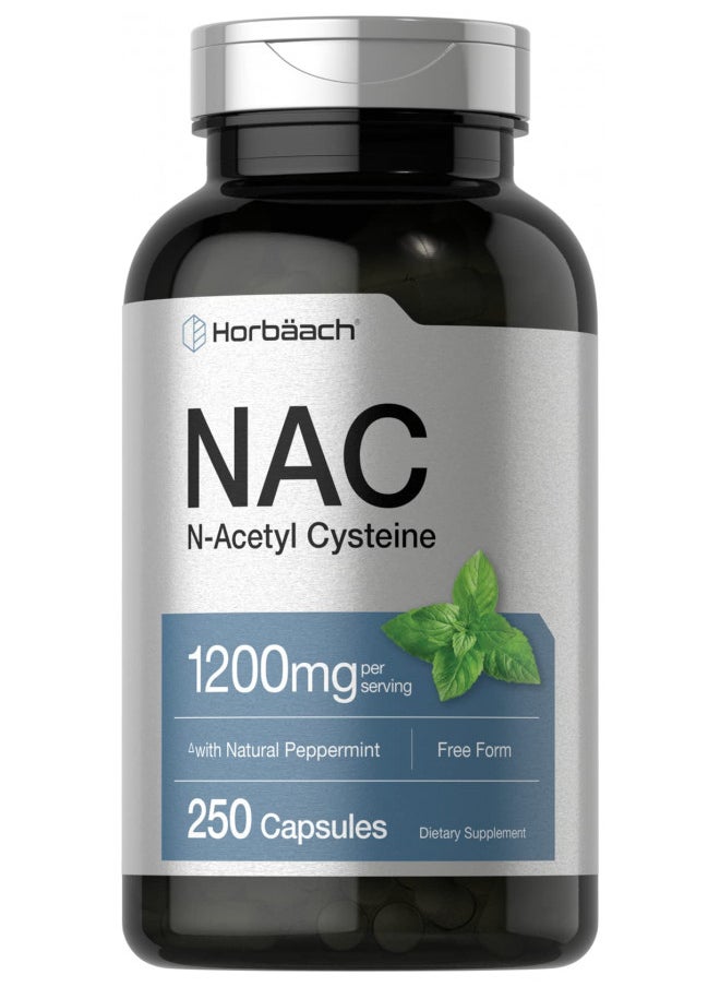 Horbäach NAC N-Acetyl Cysteine Supplement 1200mg | 250 Capsules | with Natural Peppermint | Non-GMO, Gluten Free