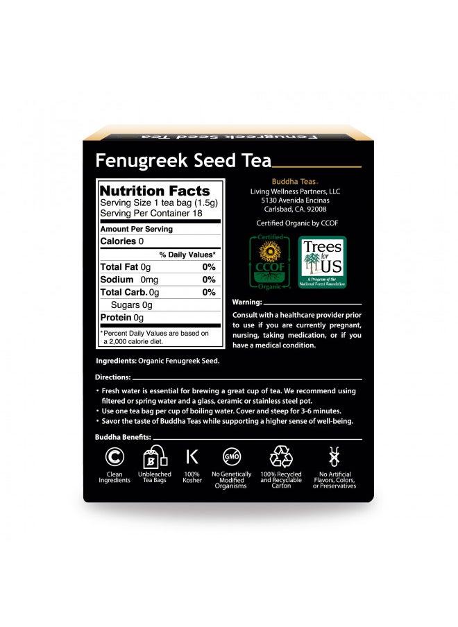 Buddha Teas Organic Fenugreek Seed Tea - OU Kosher, USDA Organic, CCOF Organic, 18 Bleach-Free Tea Bags