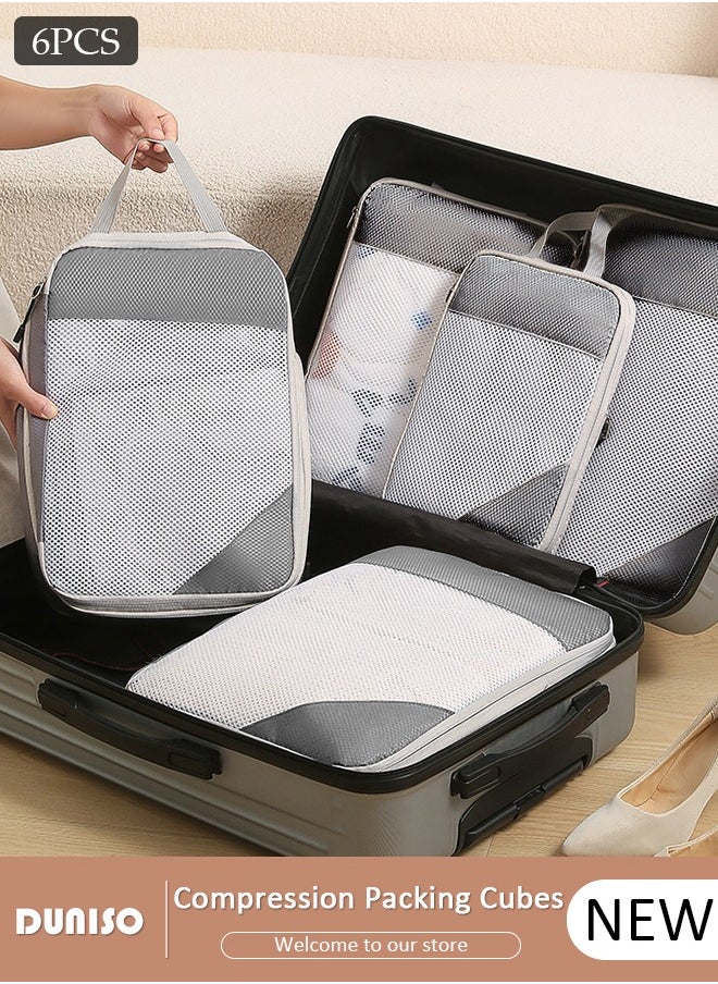 6 PCS Compression Packing Cubes for Suitcase, Waterproof Suitcase Organizer Bags, Compressible Packing Cubes for Carry on Suitcase, Expandable Packing Pouches, Lightweight Luggage Organizer Bags for Travel Essentials Accessories