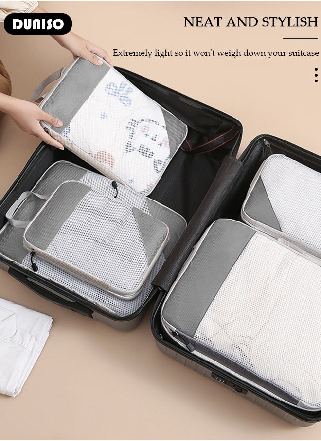 6 PCS Compression Packing Cubes for Suitcase, Waterproof Suitcase Organizer Bags, Compressible Packing Cubes for Carry on Suitcase, Expandable Packing Pouches, Lightweight Luggage Organizer Bags for Travel Essentials Accessories