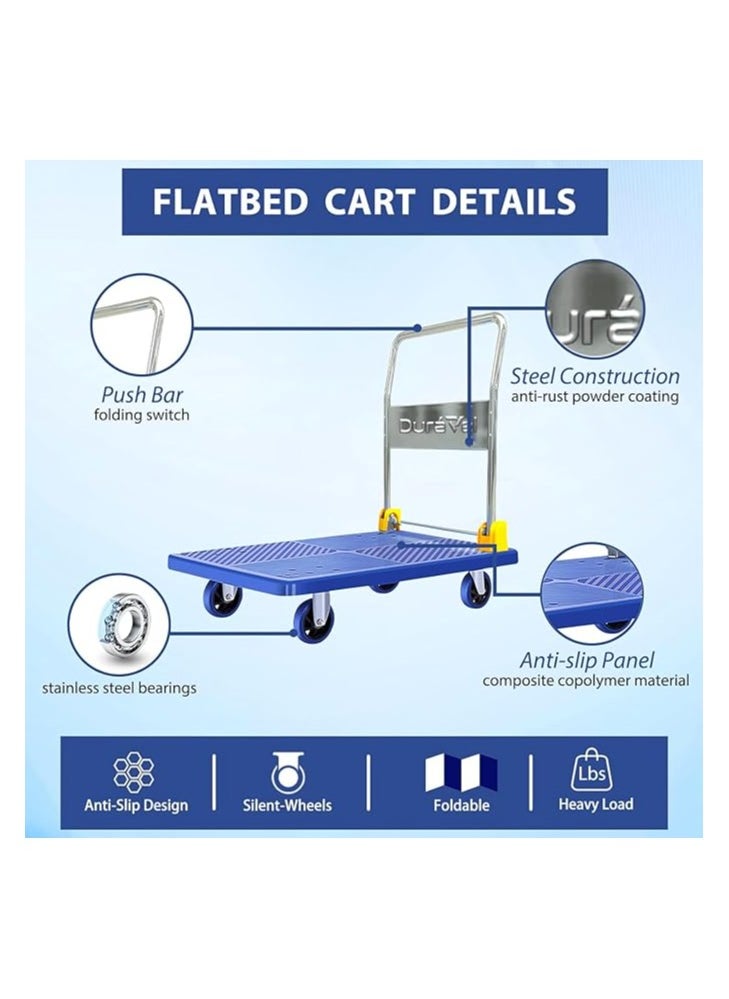 Duravel Industrial Platform Trolley with Fitting Wrench- Heavy Duty Flat trolley of 300 kg Weight Capacity - heavy duty trolley, Hand truck - Load trolley for Office, and Commercial Uses.