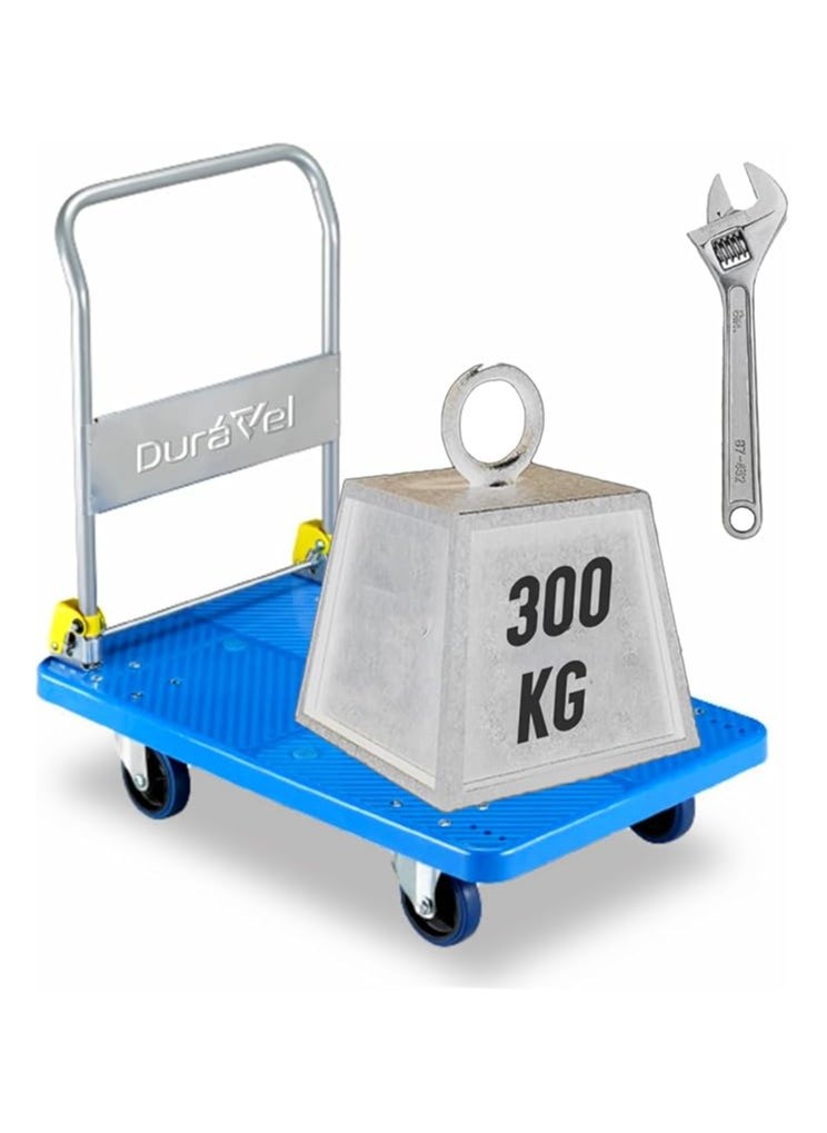 Duravel Industrial Platform Trolley with Fitting Wrench- Heavy Duty Flat trolley of 300 kg Weight Capacity - heavy duty trolley, Hand truck - Load trolley for Office, and Commercial Uses.