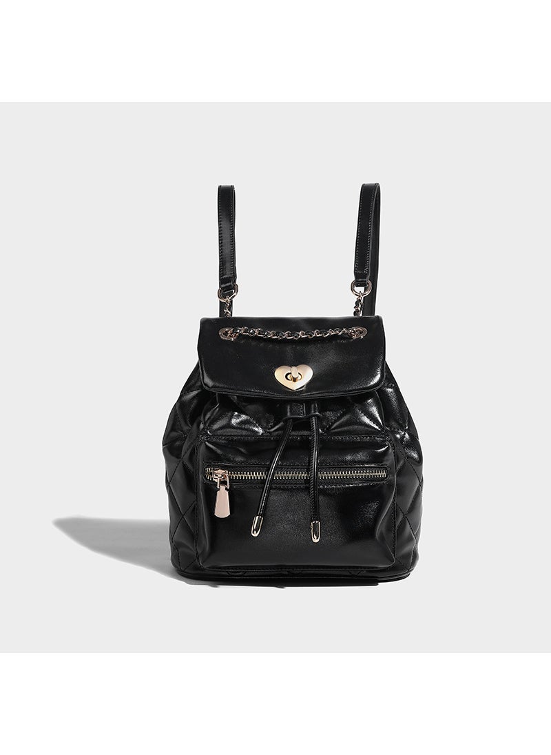 2024 Quilted Lock Chain Backpack Womens Fashion Black