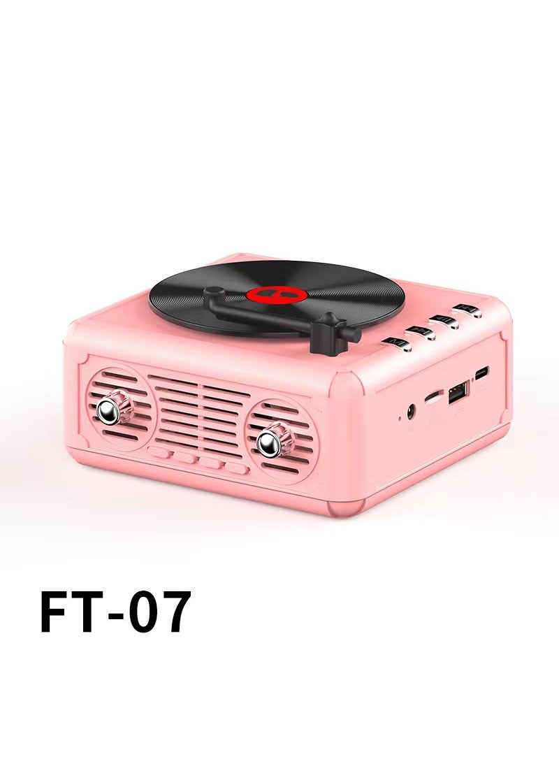 1 x 5 pcs Vintage Phonograph Bluetooth Speaker Retro Pink