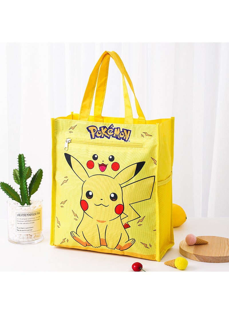 1 x 5 pcs Dual Layer A4 Art Case Cute Cartoon Student Carry Bag Waterproof No.11 Yellow Picachu (inner layer with lining)