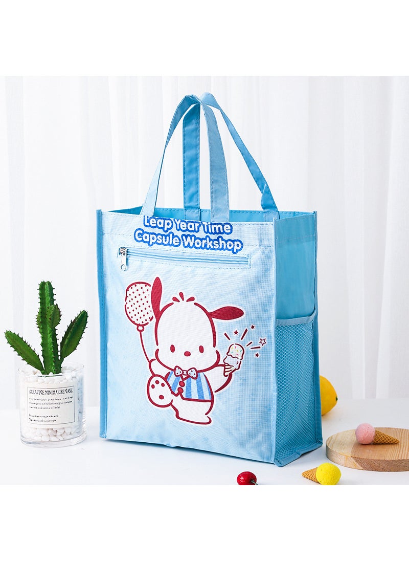 1 x 5 pcs Dual Layer A4 Art Case Cute Cartoon Student Carry Bag Waterproof 16 blue PC dog (inner lining)