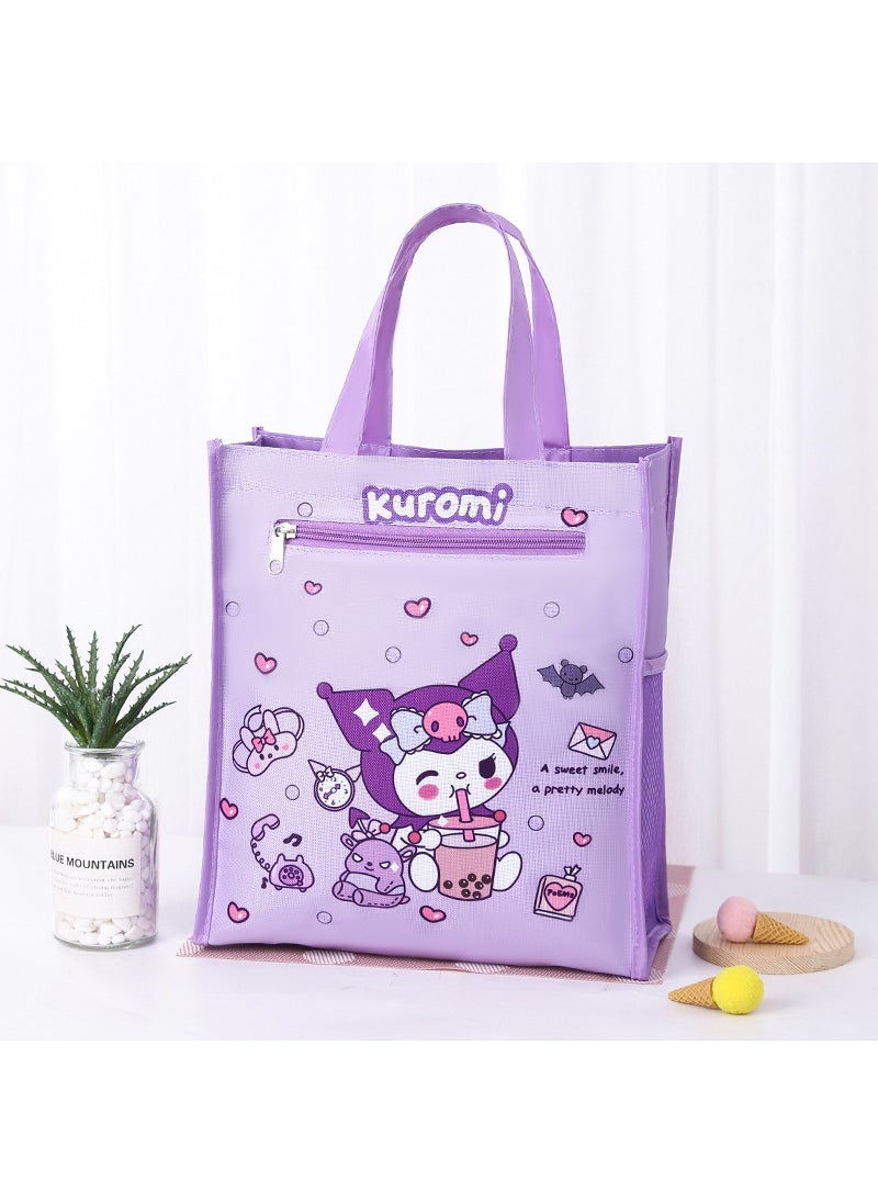 1 x 5 pcs Dual Layer A4 Art Case Cute Cartoon Student Carry Bag Waterproof No. 24 kuromi c picture (lining on the inner layer)