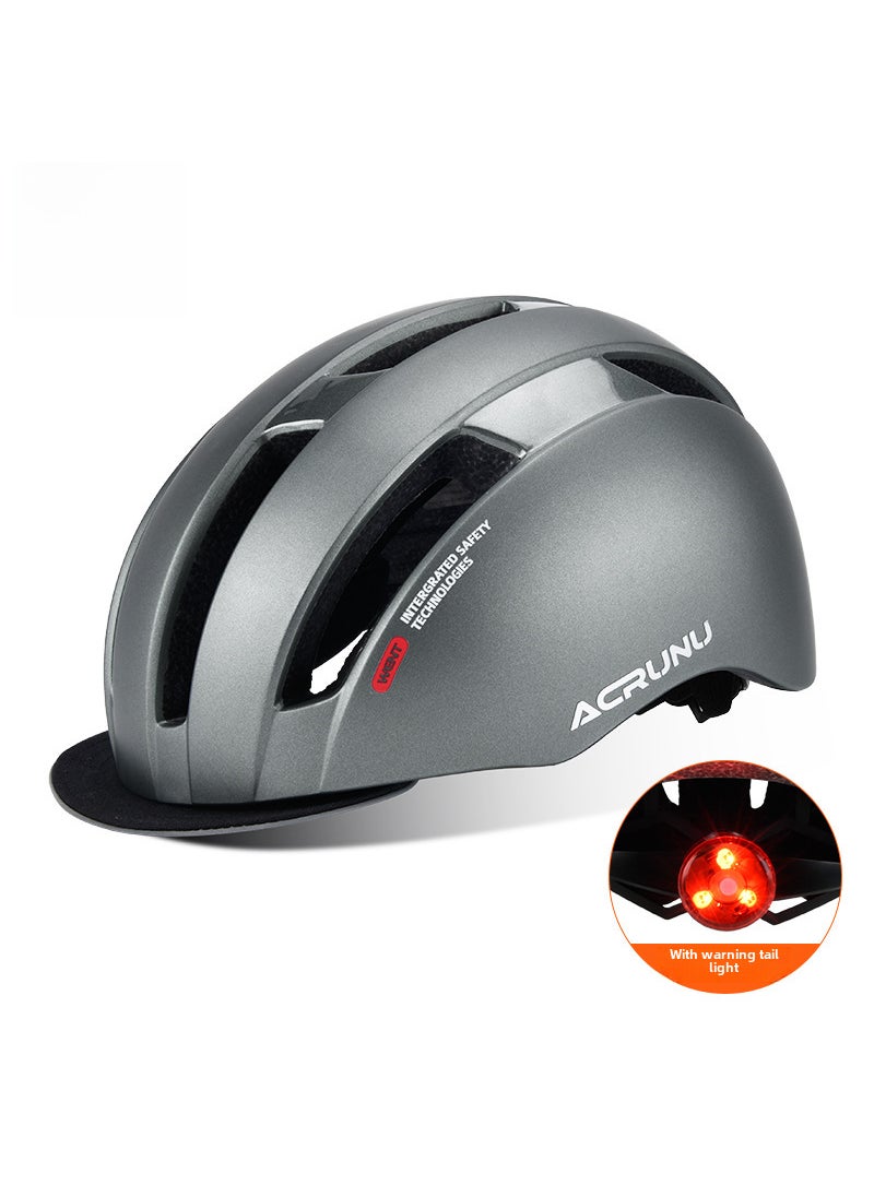 ACRUNU Bike Helmet Safety Road MTB Cycling Cap Metal Gray (light and breathable) with tail light