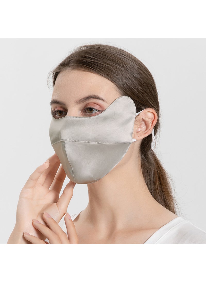 2024 Mulberry Silk Spring Summer Breathable 3D Face Mask Adjustable Earloops for Women deep space ash