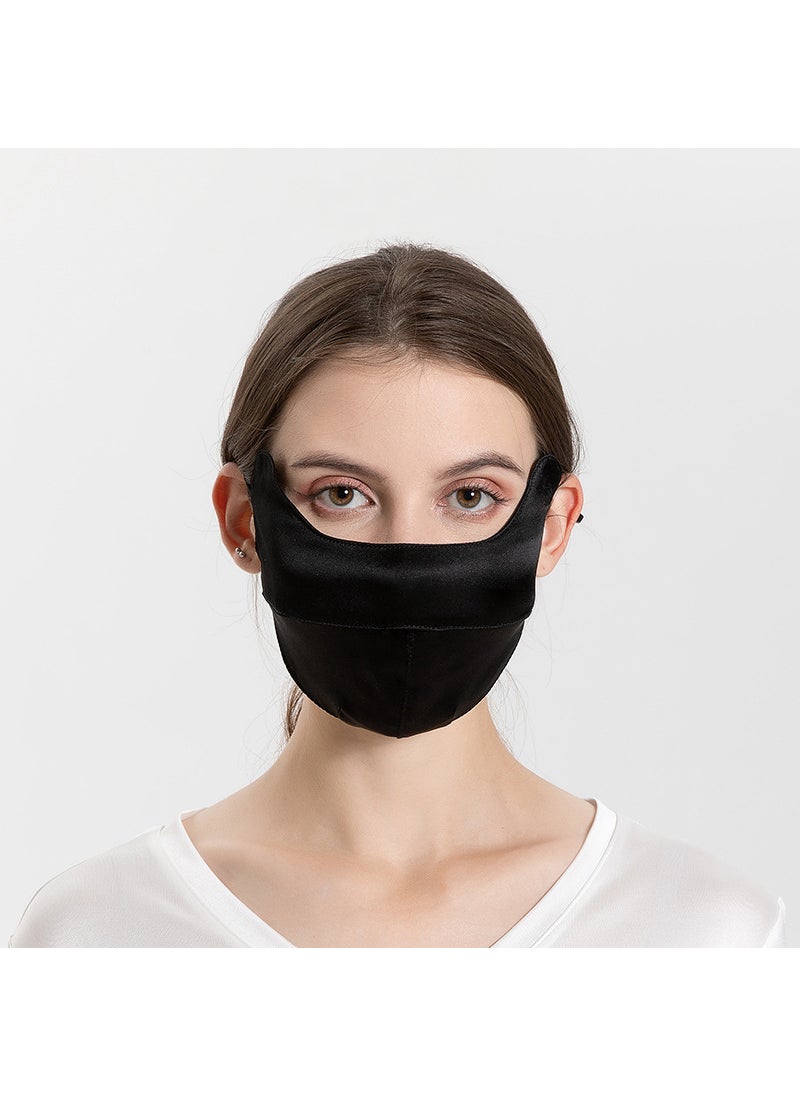 2024 Mulberry Silk Spring Summer Breathable 3D Face Mask Adjustable Earloops for Women Black