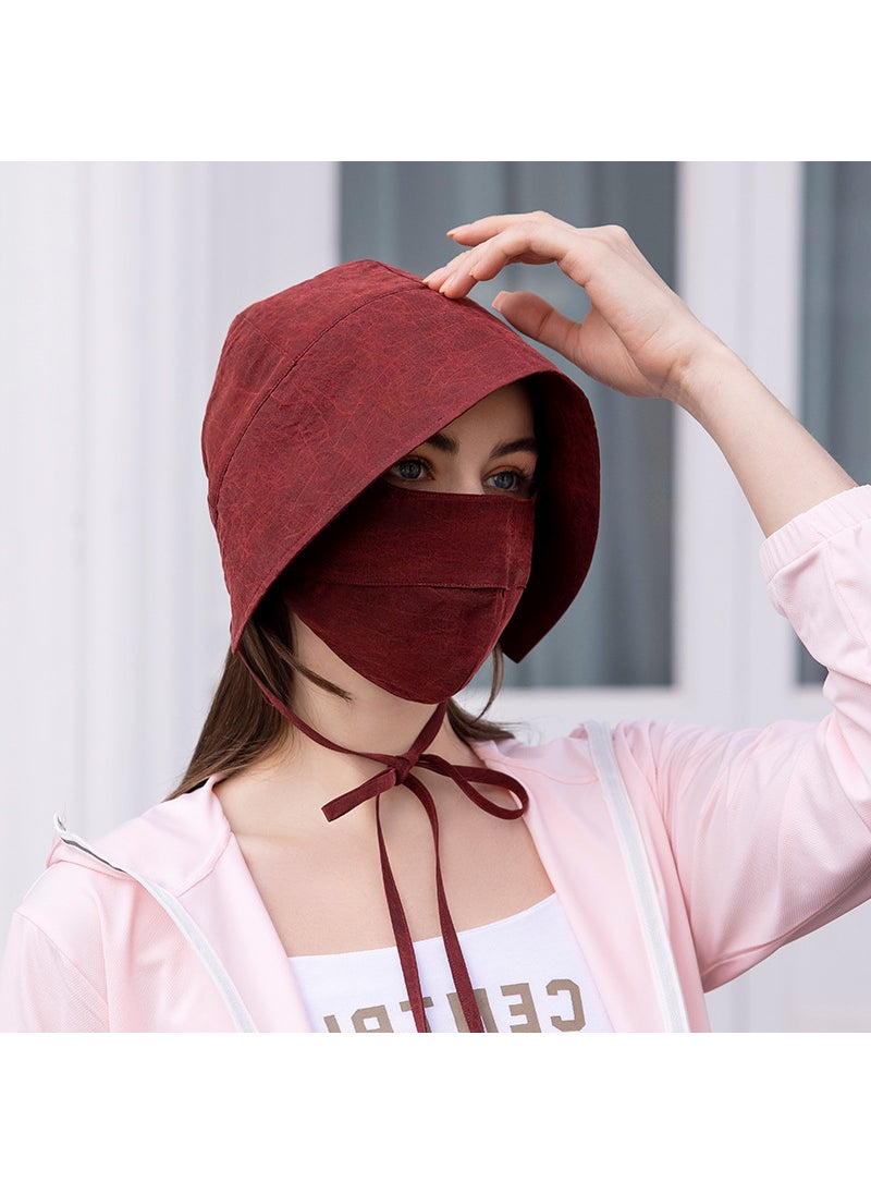 Luxury Silk Face Mask Adjustable Breathable Red tortoise fisherman hat + mask