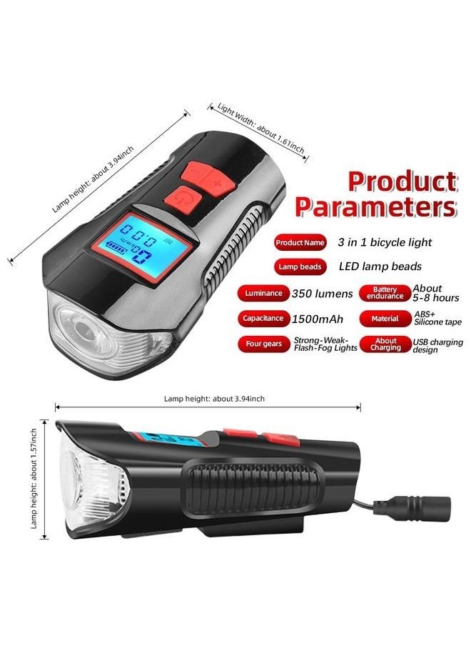 Bicycle Light Set With Horn And Speedometer USB Rechargeable LED Bike Headlight 15 x 10 x 8 cm