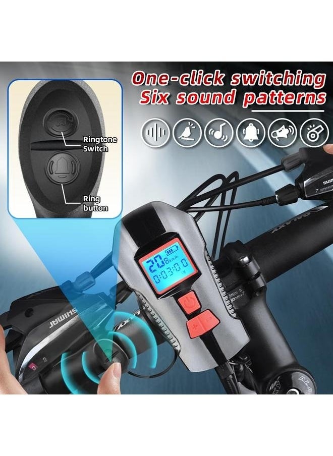 Bicycle Light Set With Horn And Speedometer USB Rechargeable LED Bike Headlight 15 x 10 x 8 cm