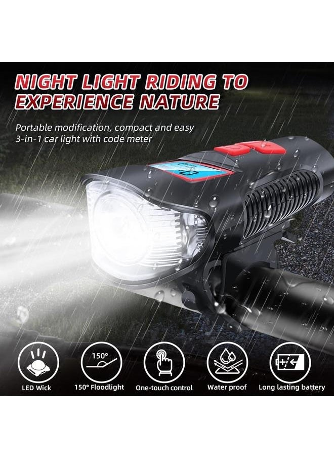 Bicycle Light Set With Horn And Speedometer USB Rechargeable LED Bike Headlight 15 x 10 x 8 cm