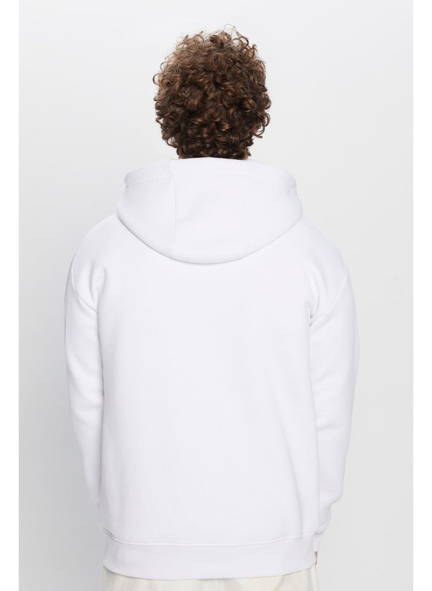 Unisex Oversize Wide Cut Cotton Soft Textured Polar Fleece Printed White Hooded Sweatshirt