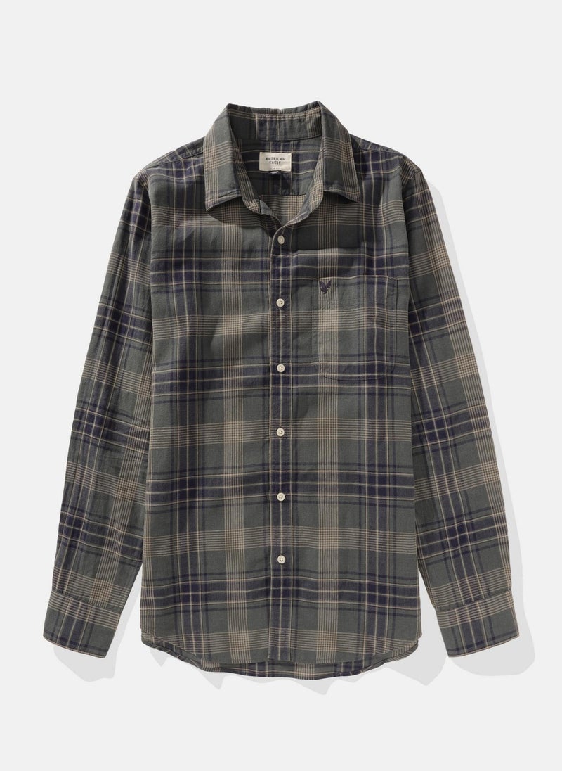 AE Slim Fit Everyday Plaid Linen-Blend Button-Up Shirt