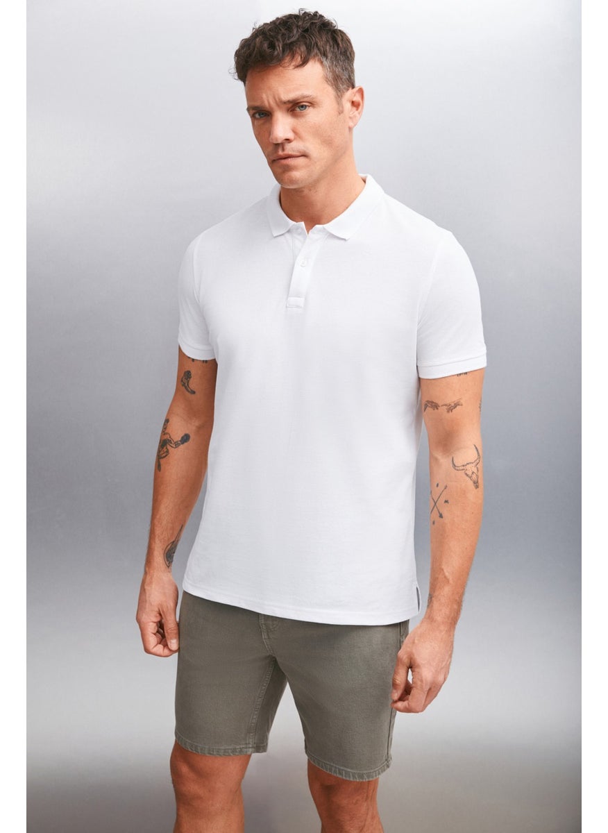 Foret Men's 100% Cotton Short Sleeve Regular Fit White Polo Neck T-Shirt