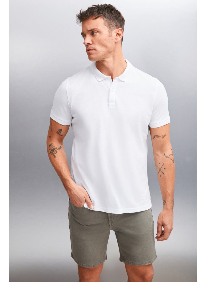 Foret Men's 100% Cotton Short Sleeve Regular Fit White Polo Neck T-Shirt