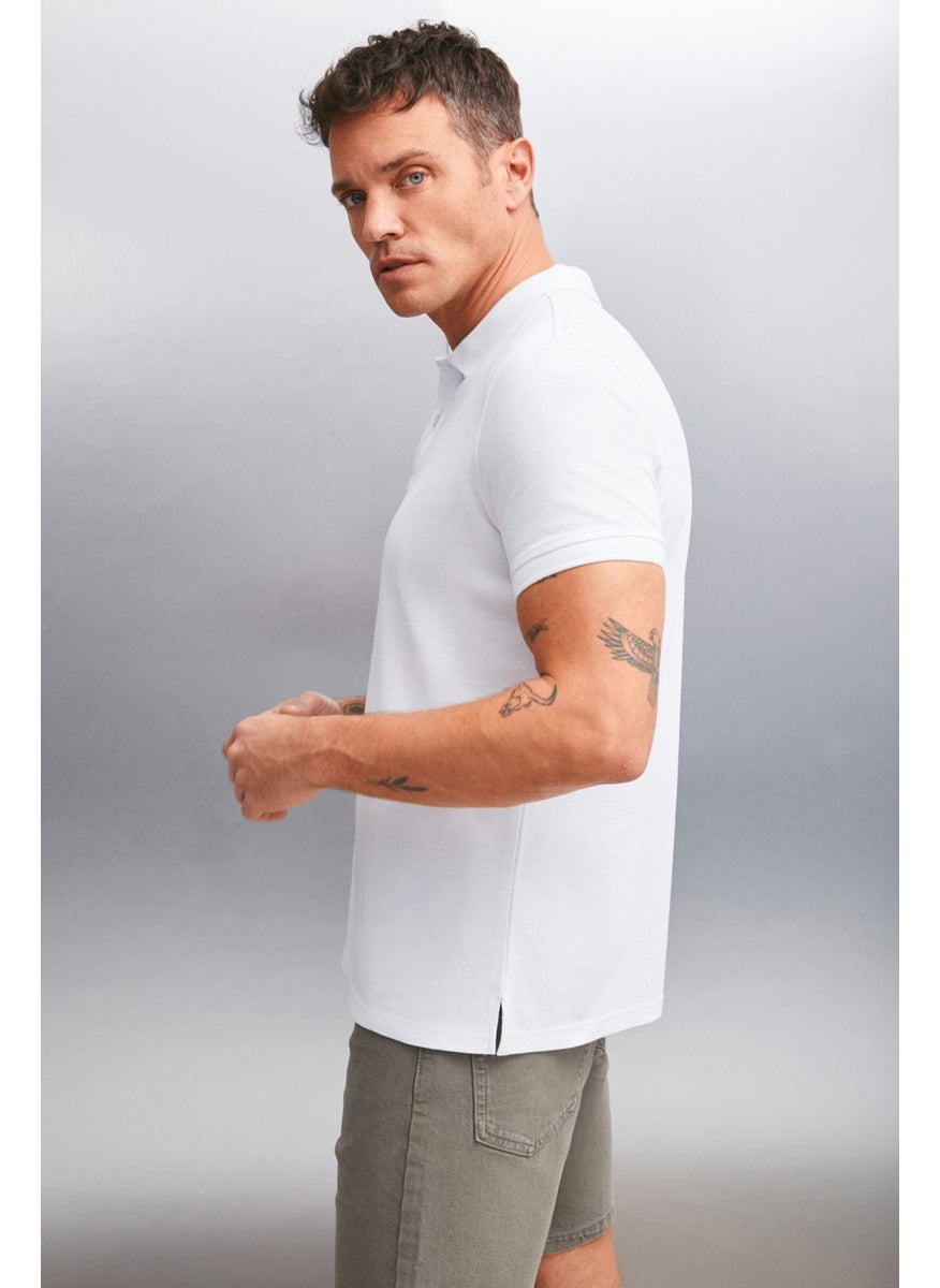 Foret Men's 100% Cotton Short Sleeve Regular Fit White Polo Neck T-Shirt