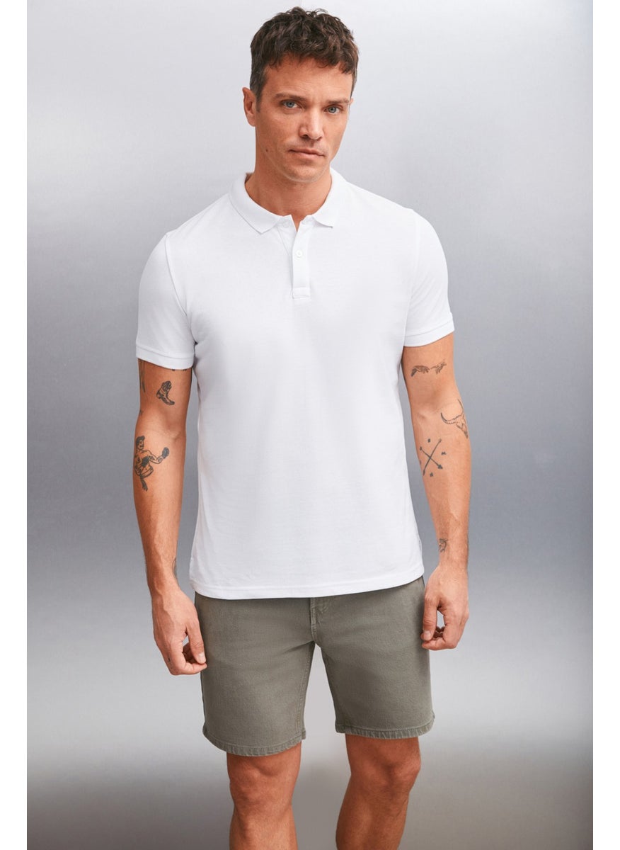 Foret Men's 100% Cotton Short Sleeve Regular Fit White Polo Neck T-Shirt