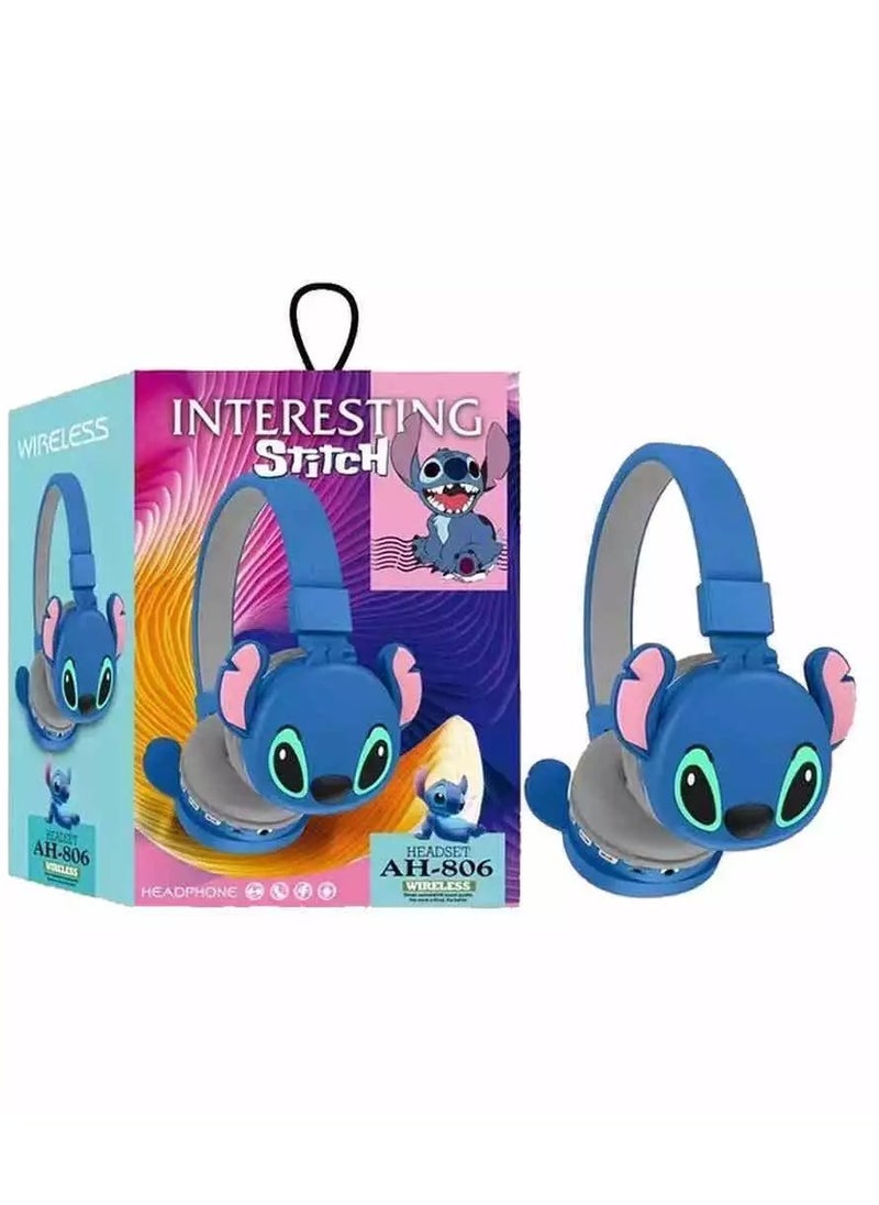 Kids Bluetooth Wireless Stitch Headphone 3D Stitch Ears Kids Over Ears Headset Soft Ear Pads