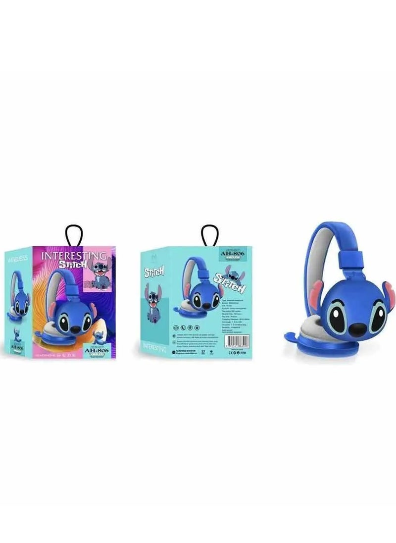 Kids Bluetooth Wireless Stitch Headphone 3D Stitch Ears Kids Over Ears Headset Soft Ear Pads