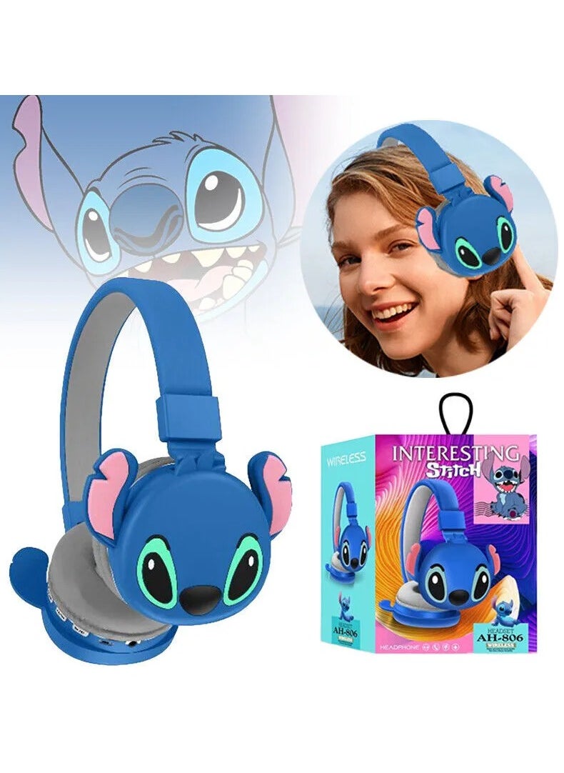 Kids Bluetooth Wireless Stitch Headphone 3D Stitch Ears Kids Over Ears Headset Soft Ear Pads