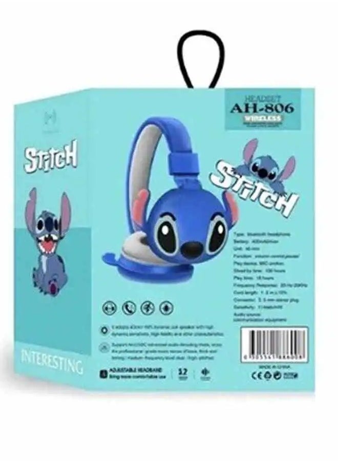 Kids Bluetooth Wireless Stitch Headphone 3D Stitch Ears Kids Over Ears Headset Soft Ear Pads