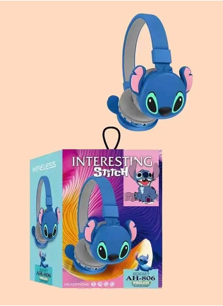 Kids Bluetooth Wireless Stitch Headphone 3D Stitch Ears Kids Over Ears Headset Soft Ear Pads