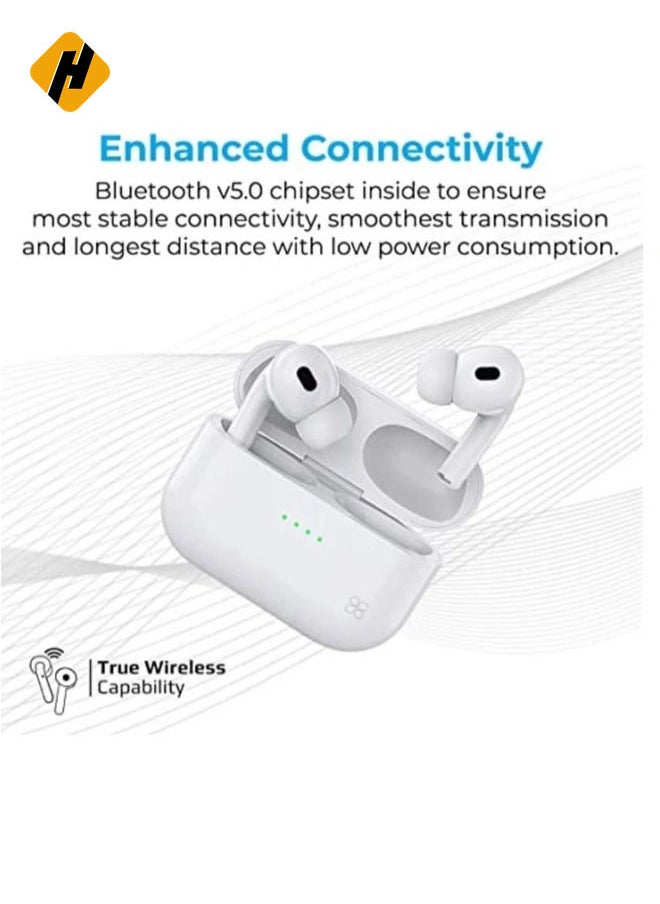 True Wireless Earbuds, Advanced Bluetooth 5.0 Ergonomic Headphones with Mic, 16-Hour Playtime, 240mah Charging Case, Auto-Pairing and Smart-Touch-Control For iPhone 12 Pro/12 Pro Max - White