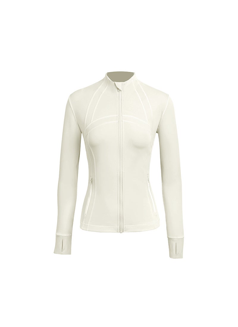 Womens Brushed Warm Zip-Up Hoodie for Yoga  Fitness WT03 creamy-white sanding 2.0