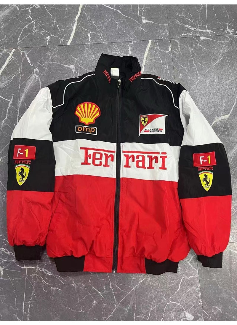 F1 Embroidered Racing Suit Cotton Long Sleeve Casual (white shell) (embroidered and cotton style)