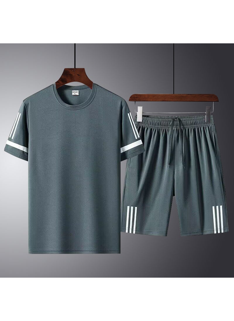 1 x 5 pcs Summer Sports Suit Quick-Dry Couples Running Gear Dark gray