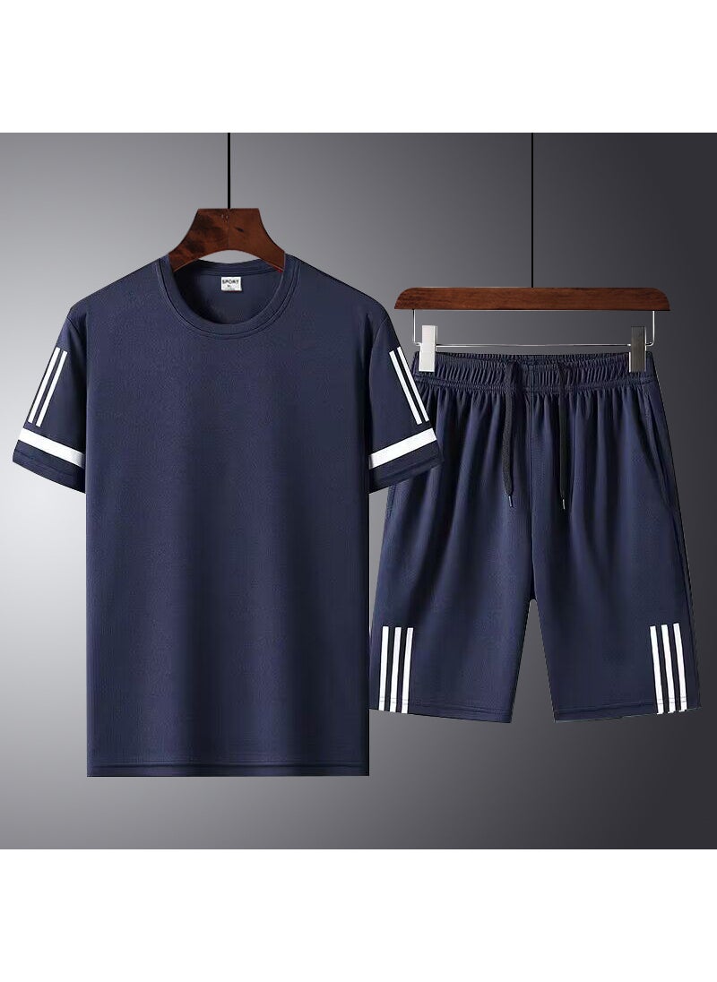 1 x 5 pcs Summer Sports Suit Quick-Dry Couples Running Gear Dark Blue