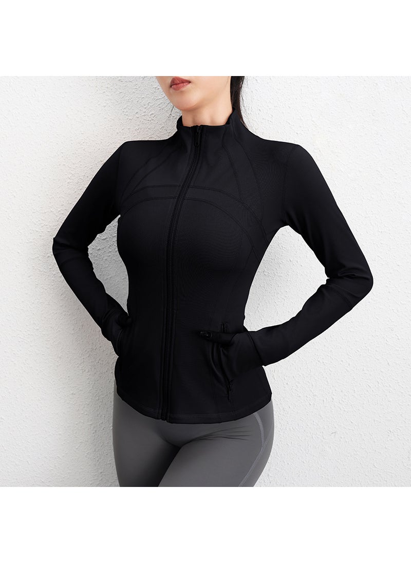 Premium Womens Yoga Zip Jacket Fitness Top Black