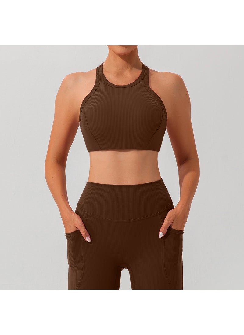 Autumn Strappy Lulu Yoga Sports Bra Quick-Dry Fitness Top Dark brown