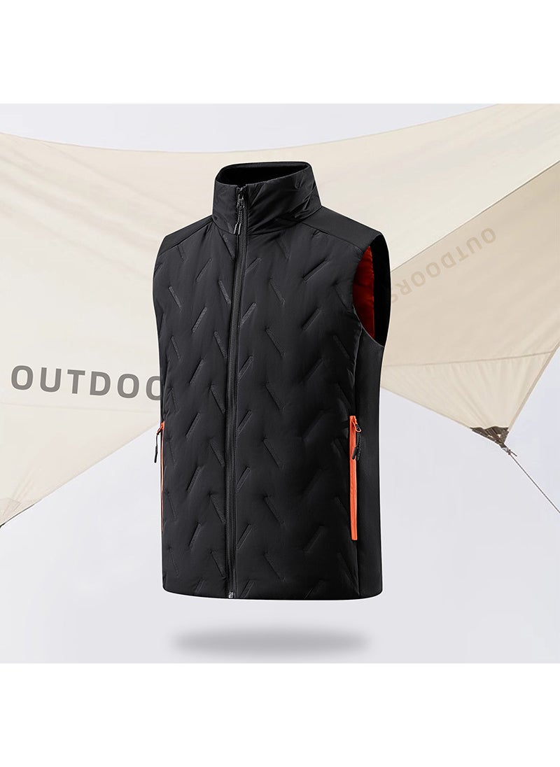 Winter Thickened Collar Cotton Vest Sport Unisex Casual Windproof Men-Night Black