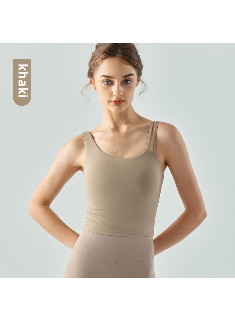 1 x 5 pcs Yoga Tank Top with Padded Asymmetric Straps Khaki