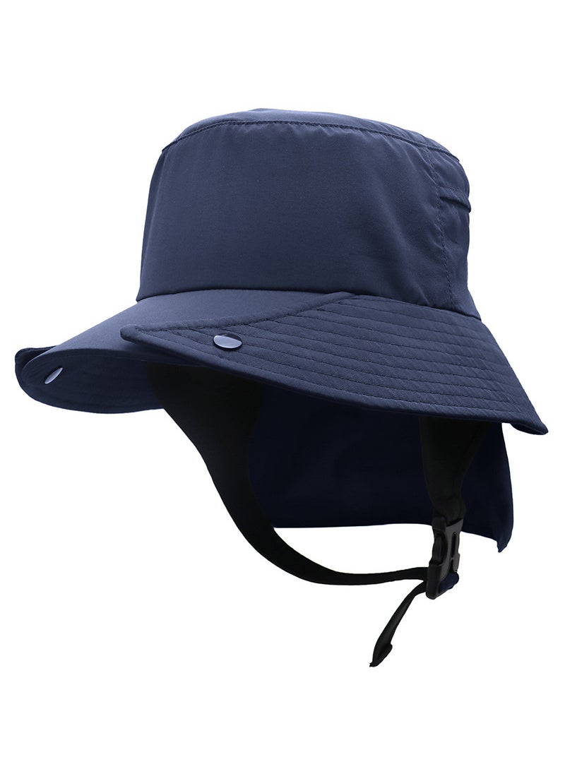 New UPF50+ Breathable Fishing Hat with Neck Protection Dark Blue