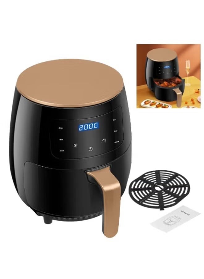 HTH Air Fryer Black 6L Multifunctional Digital Touch Air Fryer with Adjustable Temperature Control, Timer, LED Display, Rapid Air Circulation Technology, Non-Stick Basket, Healthy Oil-Free Cooking, Easy Clean, and Energy-Efficient Design for Crispy and Delicious Meals