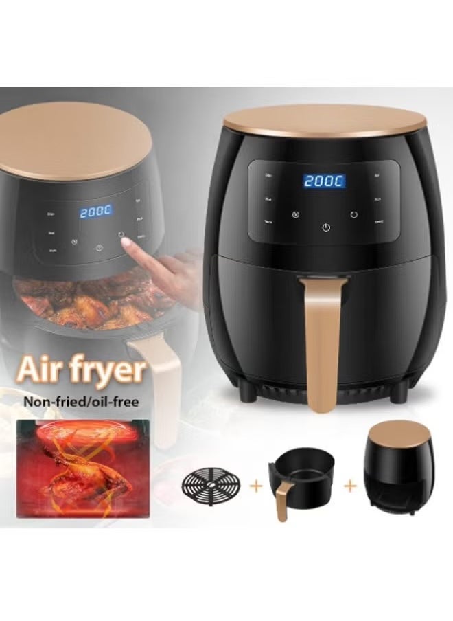 HTH Air Fryer Black 6L Multifunctional Digital Touch Air Fryer with Adjustable Temperature Control, Timer, LED Display, Rapid Air Circulation Technology, Non-Stick Basket, Healthy Oil-Free Cooking, Easy Clean, and Energy-Efficient Design for Crispy and Delicious Meals