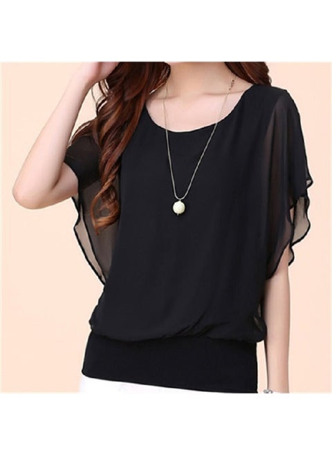 1 x 5 pcs Plus Size Ladies Batwing Sleeve Chiffon Top Black