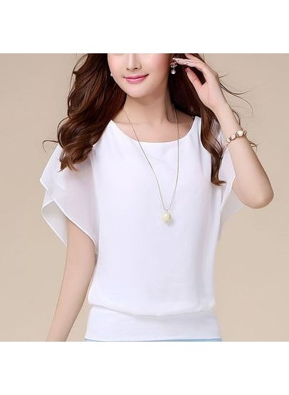 1 x 5 pcs Plus Size Ladies Batwing Sleeve Chiffon Top White