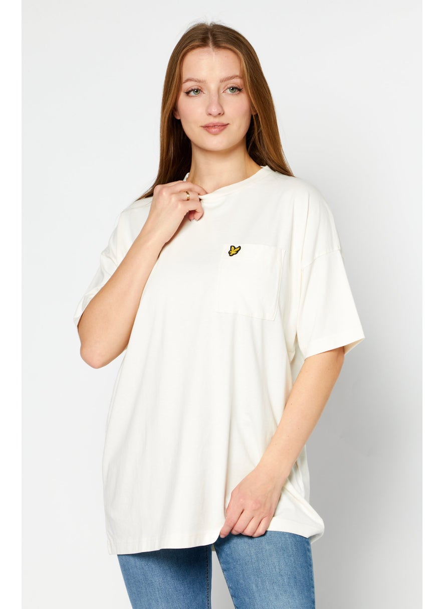 Women Crew Neck Short Sleeve Embroidered Logo T-Shirt, Off White