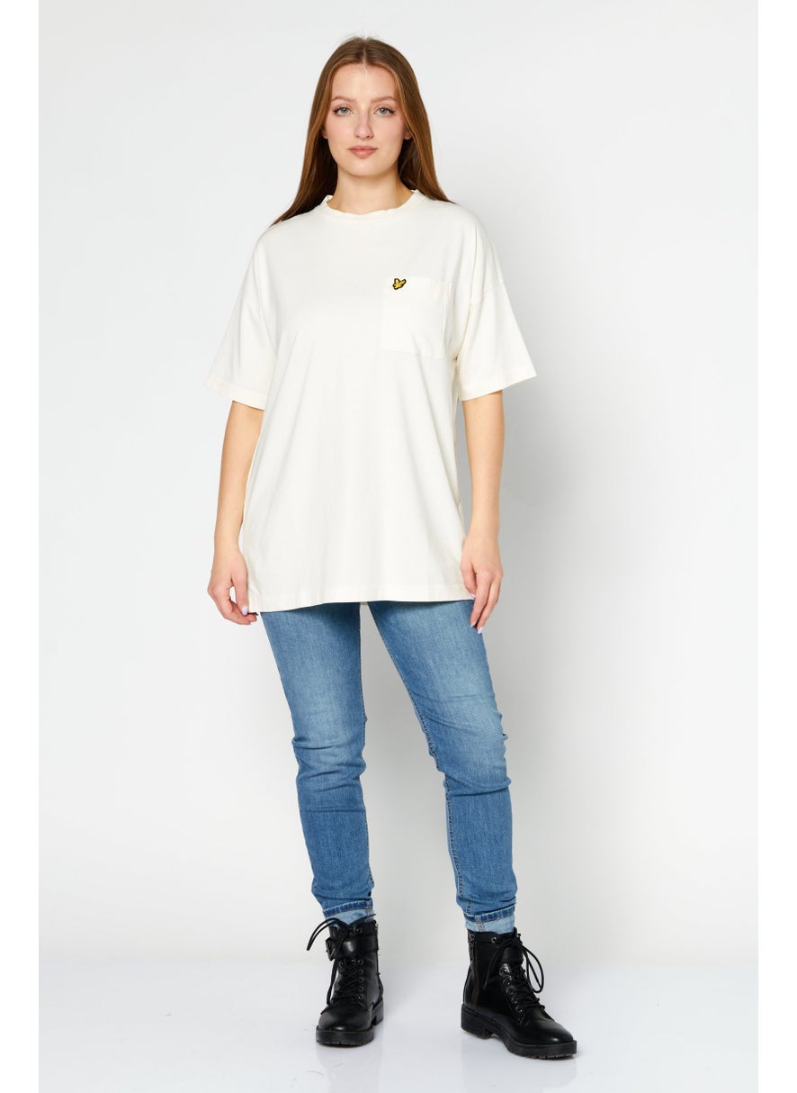 Women Crew Neck Short Sleeve Embroidered Logo T-Shirt, Off White