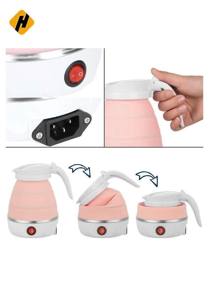 Travel Foldable Silicon Water Heater Jug Collapsible Mini Portable Electric Kettle (Pink)