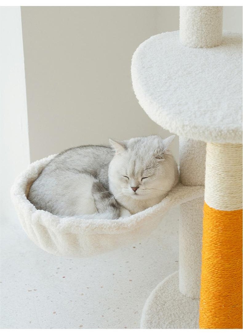 Cat tree, Cat tower, Cat scratching post, White Cream Style Cat Tree Plus - Orange Color Size- 65cm X 38cm X 124cm