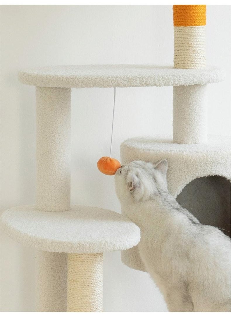 Cat tree, Cat tower, Cat scratching post, White Cream Style Cat Tree Plus - Orange Color Size- 65cm X 38cm X 124cm